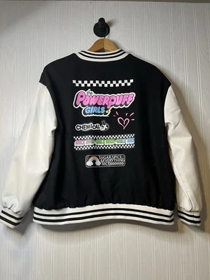 PowerPuff Girls Justice Varsity Bomber Jacket Girls Youth Sz 16-18 Plus Snap Up - Image 1 of 4