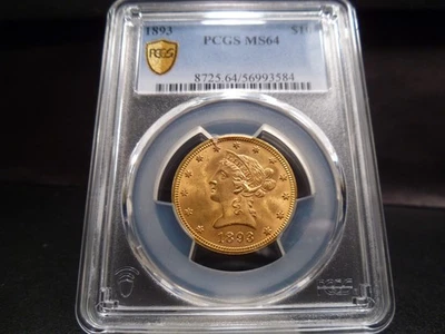 1893 MS64 $10 Gold Liberty Eagle PCGS Certified - Fantastic/Gold Shield Holder - Image 1 of 4