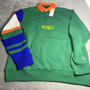 Neu mit Etikett Polo Ralph Lauren Hemd Fleece Logo Rugby Herren XL grün Kragen Sweatshirt - Bild 1 von 10