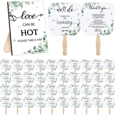 100 Pcs Wedding Hand Fans for Guests and Greenery Wedding Guest Sign Handheld... - Image 1 of 4
