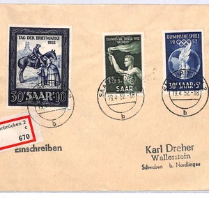 SAAR *Helsinki Olympics* 1952 Registered Cover {samwells-covers}YQ311 - Picture 1 of 12