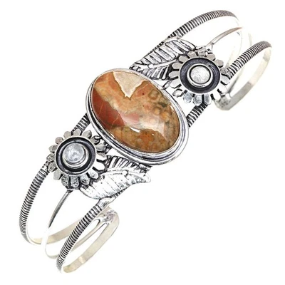 Pulseras brazalete de 7"" ajustables para joyería étnica de jaspe de la selva tropical Foto 1 de 4