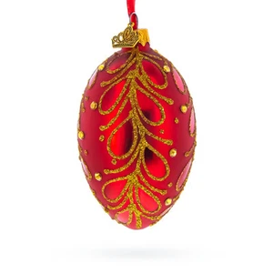 Red Paisley Glass Egg Ornament 4 Inches - Picture 1 of 5