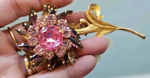 Vintage Large Pinks And Purple Rhinestone Flower With Stem Brooch JL - Bild 1 von 6