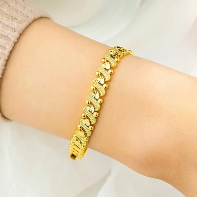 Armband Armreif Gold 24K Damen Herren robuste und farbbeständige Uhrenschließe - Bild 1 von 4
