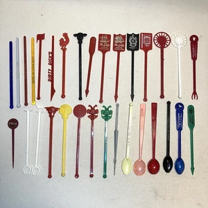 Vintage Stir Sticks Swizzle Sticks Restaurants Hotels Pubs Lot Of 31 - Picture 1 of 5