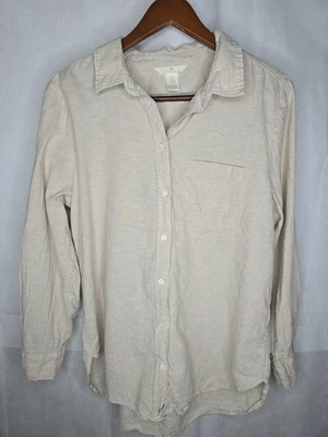 Camisa H&M Abotonada Marfil Beige Lino Mezcla Algodón Costa Playa Mediana Foto 1 de 4