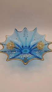 Murano Blue With Pure GOLD Accents Handblown Candy Dish Bohemian Style - Picture 1 of 10