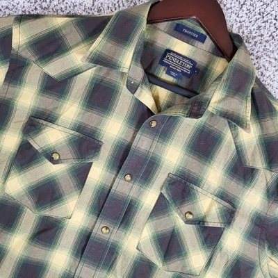 Pendleton Frontier Western Plaid Button Up Shirt Mens Large L Green Yellow - Image 1 of 4