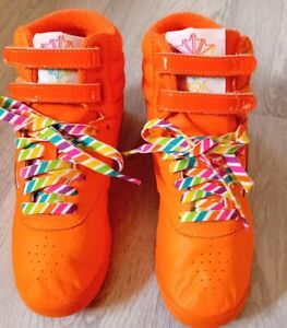 Reebok Freestyle 25th Anniversary Neon Orange HiTop Shoes Size UK 4