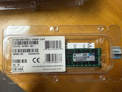 NEW OEM 647897-B21 664690-001 647650-071 HP 8GB DRx4PC3L-10600R DDR3-1333 Memory - Image 1 of 2