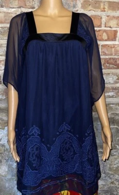 Diane Von Furstenberg Blue Floral Lace Silk Chiffon Baby Doll Short Dress Sz S - Image 1 of 4