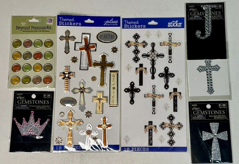 Lot of 7 New Pkgs Religious Christian Scrapbook Stickers Cross Card Making Art - Image 1 of 1