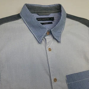French Connection Shirt SMALL (Loose Fit OVERSIZED) Relaxed Fit Blue Check - Picture 1 of 17