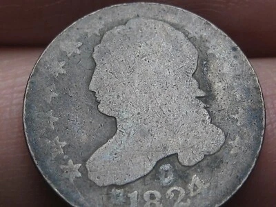 Moneda de diez centavos de plata busto tapado 1824/2 - Sobre buenos detalles Foto 1 de 4