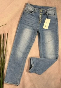 Pantalones de mezclilla elásticos NAIIF corte novio botones cintura alta jc804 S 36 38 - Imagen 1 de 4