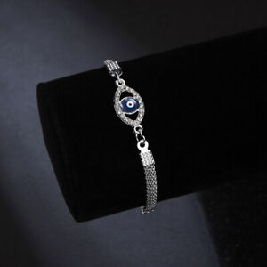 Turkish Hamsa Lucky Evil Eye Bracelet Silver Zircon Bangle Elegant Women Jewelry