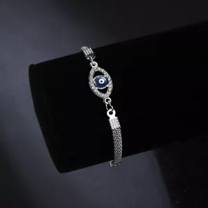 Turkish Hamsa Lucky Evil Eye Bracelet Silver Zircon Bangle Elegant Women Jewelry - Picture 1 of 5