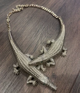 H&M Statement Gold Alligator Necklace Choker Statement Jewelry - Picture 1 of 4