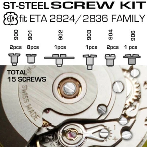 ST-STEEL SCREW KIT FIT ORIGNIAL ETA 2824-2 + 2836-2 FAMILY MOVEMENTS - Picture 1 of 2