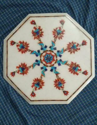 17" Marble Coffee Corner Center Side Inlay Stone Malachite Table Top Decor Room Foto 1 de 4