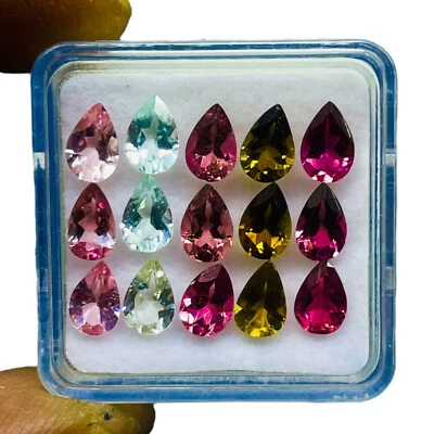 VVS 15 Pcs Natural Multi Tourmaline 6x4mm Pear Cut Loose Untreated Gemstones Lot - Image 1 of 4