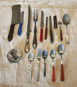 Vintage Kitchen Knives Spoons Forks Cleaver Lot Of 16 - Picture 1 of 10