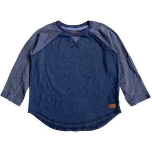 7FAM 7 For All Mankind Raglan Tee Long Sleeve Two-Tone Blue Tshirt Leather 4T - Picture 1 of 6