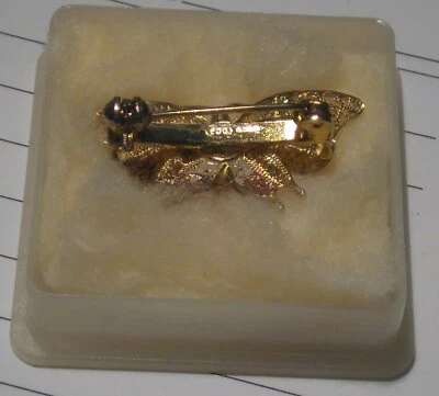 VINTAGE SPILLA FARFALLA FILIGRANA IN ARGENTO 800 E SMALTO PLACCATA IN ORO - Immagine 1 di 3