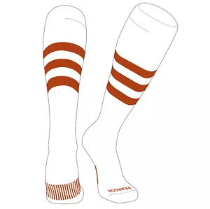 PEAR SOX Striped OTC Baseball, Softball, Football Socks (A) White, Texas Orange - Picture 1 of 3