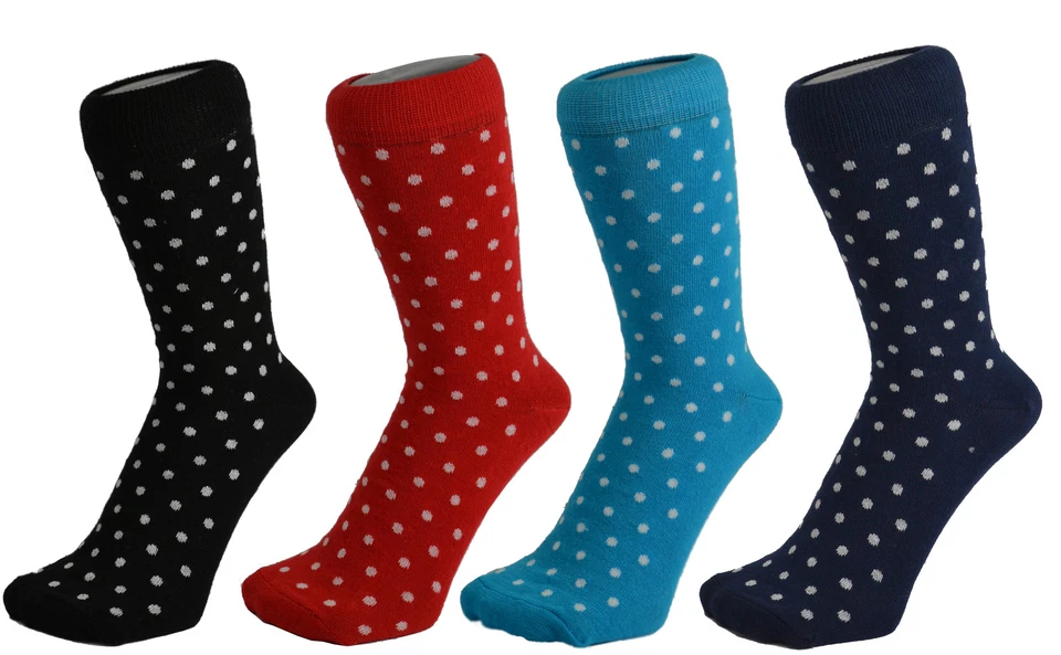 MACAHEL Men Cotton Rich Polka Dot Design Everyday Ankle Socks Size 6 - 11