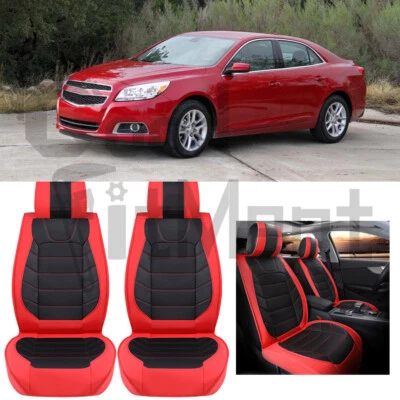 2x Fundas de asiento delanteras rojas de cuero PU para Chevrolet Chevy Malibu 2000-2023 Foto 1 de 4