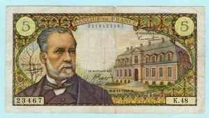 France 1966 Banknote 5 Francs, Louis Pasteur P-146, Microscope, Grape Cluster - Picture 1 of 2