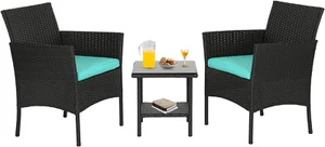 3 Piece Outdoor Furniture Set Patio Wicker Chairs Furniture Bistro Conversation  - Picture 1 of 7