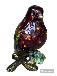 Esmalte Pájaro Figura Estrás Bisagras Baratija Caja Rojo 3" Metal Anillo Regalo - Imagen 1 de 12