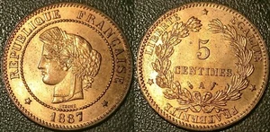 France - IIIème République - 5 centimes Cérès 1887 A, Paris SPL ! F.118/29 - Imagen 1 de 1