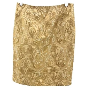 Jaclyn Smith gold jacquard knee length 10 shiny office party work holiday vtg - Picture 1 of 7