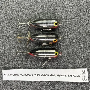 Lot of 3 Bill Lewis RAT-L-TOP Torpedo Prop Vintage Topwater Lures - Chrome Black - Picture 1 of 7
