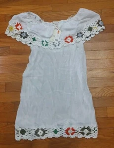 Beach By Exist Hand-Made White Swim Cover Up Crochet PomPom Trim Size L/XL NWOT  - Picture 1 of 7