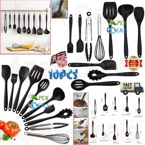Kitchen Utensil Set Silicone Scraper Brush Tong Whisk Soup Spoon Turner / 10pcs. - Picture 1 of 16