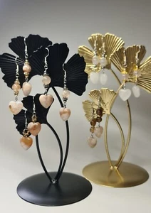 Natural Heart Shape Flower Agate And Clear Quartz Earrings Stainless Steel - Picture 1 of 48