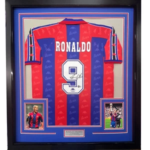 Framed Autographed/Signed Ronaldo Nazario 33x42 FC Barcelona Jersey Beckett COA - Picture 1 of 2