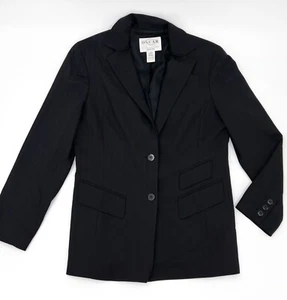 Oscar De La Renta Jacket Womens 8 Petites Black Pinstripe Lined Shoulder Padded - Picture 1 of 14