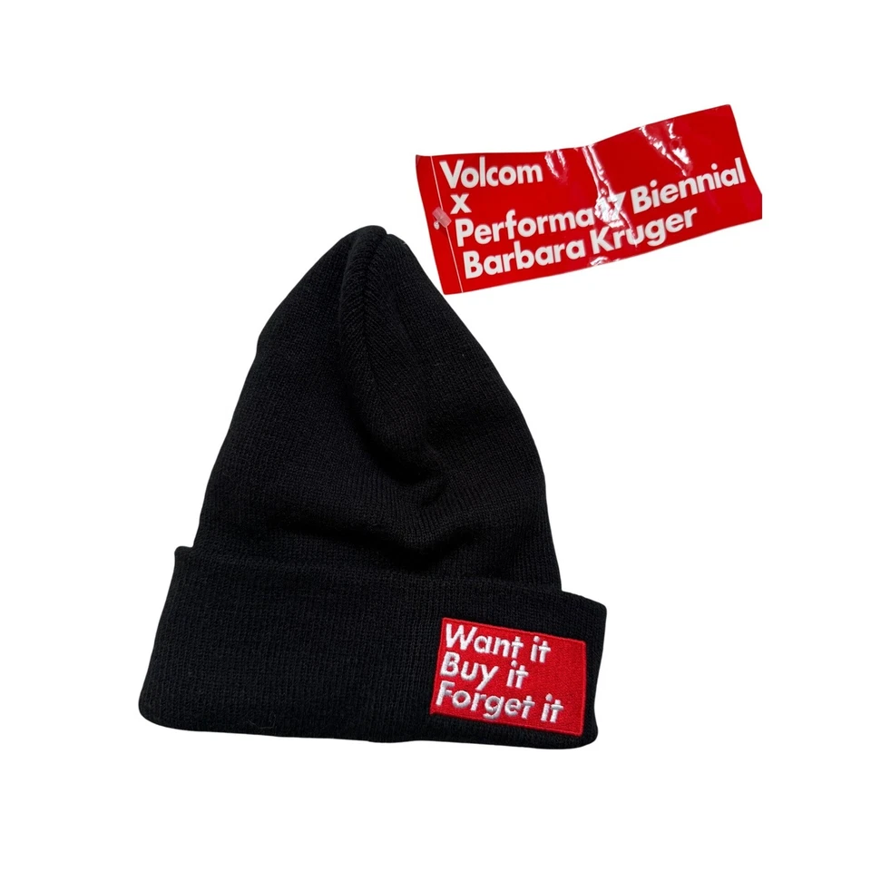Volcom x Barbara Kruger Limited Edition Beanie – Black Knit Cuff Hat – NWT - Image 1 of 3