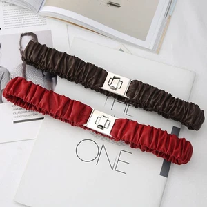 Women Elastic Faux Leather Belt Metal Buckle Stretch Waistband for Dress Coat - Picture 1 of 15