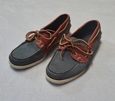 Zapatos de mujer vintage Sebago talla 8M muelles zapatos de barco gris cuero marrón EE. UU. Foto 1 de 4