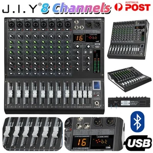 JIY 8 Channel Audio Mixer Bluetooth Sound Console Stereo DJ Live Mixing USB AUX - Picture 1 of 15