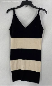 TSE Black White Striped Cashmere Sleeveless V-Neck Midi Sweater Womens Dress - Picture 1 of 3