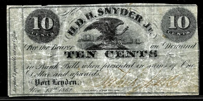 Nov 13, 1862 NY Port Leyden H D H Snyder Jr Civil War Era 10¢ Scrip Note - Image 1 of 2