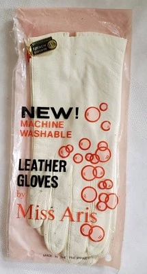 Guantes de cuero vintage Miss Aris blancos franceses de piel para niños 6 1/2" con forro 100 % seda Foto 1 de 2